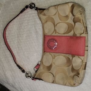 Vintage Y2K coach Signature Khaki pink stripe jacquar small Shoulder bag